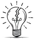 Hand drawn broken light bulb sketch still shining. A concept for flawed ideas, failure, or creative crisis Royalty Free Stock Photo