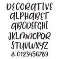 Hand drawn brush ink vector ABC upper and lower case letters set. Doodle comic font for your design. Royalty Free Stock Photo