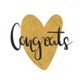 Hand drawn brush lettering of a phrase `Congrats` and a sparkling heart.