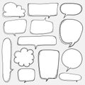 Hand Drawn Bubbles Set. Doodle Style Comic Balloon, Cloud Shaped Design Elements. Royalty Free Stock Photo