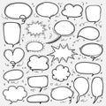 Hand Drawn Bubbles Set. Doodle Style Comic Balloon, Cloud Shaped Design Elements. Royalty Free Stock Photo