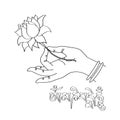 Hand Drawn Hand Of Buddah With Lotus Flower And Sanskrit Mantra