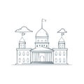 Hand Drawn Building Illustration with Dome, Columns, Flags and Clouds Against a White Backdrop Royalty Free Stock Photo