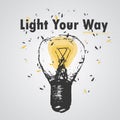 Hand drawn bulb icon. Light your way.