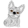 Hand drawn bulldog puppy for coloring book for adult