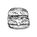 Hand Drawn burger doodle. Sketch style icon. Decoration element. Isolated on white background. Flat design. Vector illustration Royalty Free Stock Photo