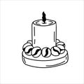 Hand drawn burning candle with coffee beans in doodle style Royalty Free Stock Photo