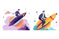 Hand Drawn businessman riding a rocket in flat style