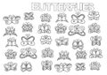 Hand drawn butterflies set. Coloring book page template.