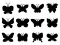 Hand drawn butterflies silhouettes set. Can be used as design elements for girl kids prints, fantasy background elements