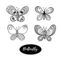 Hand drawn butterfly logo design collection. Vector elements isolated on the white background. Royalty Free Stock Photo