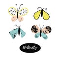 Hand drawn butterfly logo design collection. Vector elements. Royalty Free Stock Photo