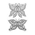 Hand drawn butterfly zentangle style for coloring book, shirt design or tattoo Royalty Free Stock Photo
