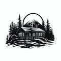 Hand Drawn Cabin Illustration: Classic Tattoo Motif In Modern Style