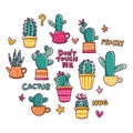 Hand drawn cacti doodle sketch set for stickers, prints, design and decor Royalty Free Stock Photo