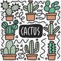 hand drawn cactus doodle set