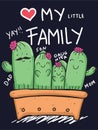 Hand drawn cactus family for t shirt