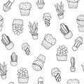 Hand drawn cactus and succulent seamless pattern, vector