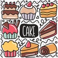 hand drawn cake doodle set