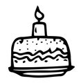 Hand drawn cake doodle. Sketch children's toy icon. Decoration element. Isolated on white background. Vector illustration Royalty Free Stock Photo