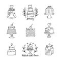 Hand drawn cakes set. Vector doodle cakes collection Royalty Free Stock Photo
