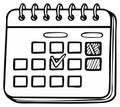Hand Drawn Calendar with Check Mark and Marked Days Representing Scheduling and Appointments Royalty Free Stock Photo