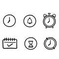 Hand drawn Calendar and Clock related line icon set. Time and date linear icons. Countdown and timer