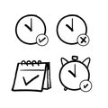 Hand drawn Calendar and Clock related line icon set. Time and date linear icons. Countdown and timer