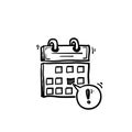 Hand drawn Calendar deadline or event reminder notification vector icon, doodle cartoon agenda symbol with selected important day