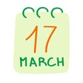 Hand drawn calendar with 17 of march. St.Patricks Day simple clipart. For print, web, booklets, template and other.