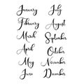 Hand drawn calligraphy lettering month January, February, March, April, May, June, July, August, September, October, November. Royalty Free Stock Photo