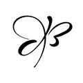 Hand drawn calligraphy logo of butterfly. Beauty cosmetic concept. Ecology vector element. Illustration eco icon design for