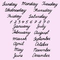 Names days of week and months