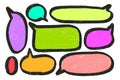 Hand drawn callout clouds. Speech bubbles various shapes and colors . Vector textured elements for designs. Royalty Free Stock Photo