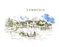 Hand drawn Cambodia landscape sketch.