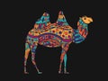 Hand drawn camel. Colorful zentangle ornament for your design