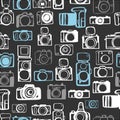 Hand drawn cameras.  Vector  seamless pattern Royalty Free Stock Photo