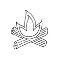 Hand drawn campfire editable doodle illustration. Bonfire simple drawing. Camping and hiking icon