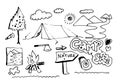 Hand drawn camping and hiking elements, isolated on white background.Camping Doodle Icons Sketch Hand Made Royalty Free Stock Photo