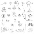 Hand drawn camping icons set.