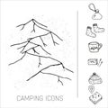 Hand drawn camping icons set.