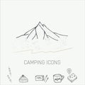 Hand drawn camping icons set.