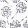 Hand drawn candies outline seamless pattern in black and white. Doodle food background Royalty Free Stock Photo