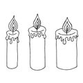 Hand drawn candles. Retro candlesticks. Hand drawn candles isolated on a white background. Royalty Free Stock Photo