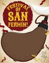 Hand Drawn Canteen, Bull Horn and Streamers for San Fermin, Vector Illustration