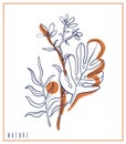 Hand drawn card sketch style Wild flowers . Line nature style,Drawing flora,hand drawn botany