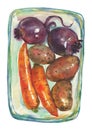 Hand drawn carrots, potatoes, beets