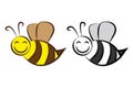 Hand drawn cartoon bee in different colors. Isolated comic vector bee.