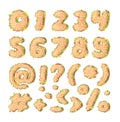 Hand Drawn Cartoon Burger Alphabet Numbers and Signs. Fast Food Vector Font. Tasty Illustration Meal and Text. Flat Style