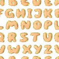 Hand Drawn Cartoon Burger Alphabet Seamless Pattern. Fast Food Vector Font. Tasty Illustration Meal and Text. Flat Style